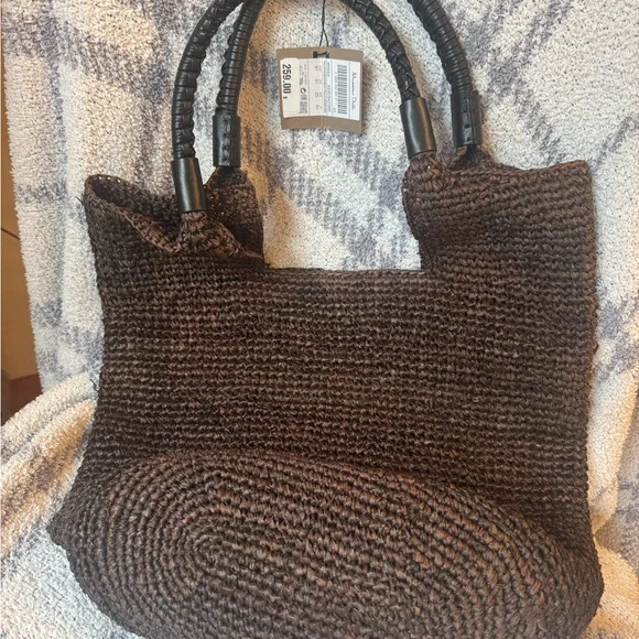 Massimo Dutti Black Raffia Tote
